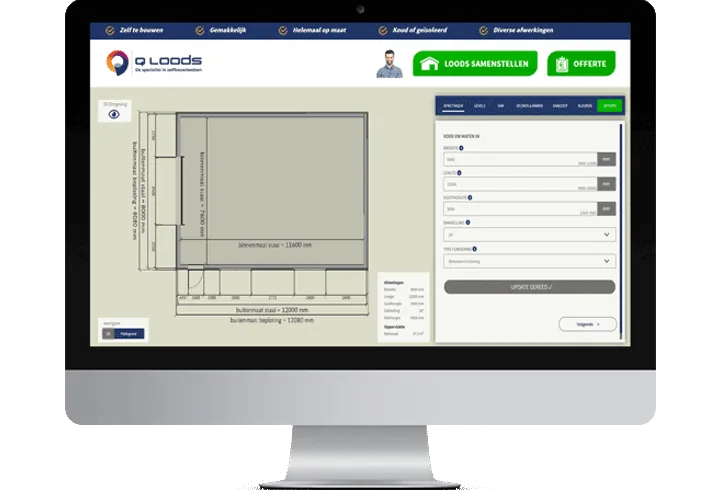 3D configurator met plattegrond tekening voorzien van maatvoering